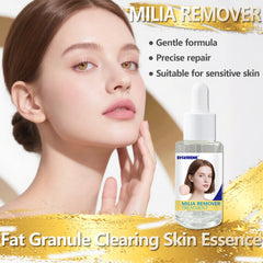 Sylvirene Milia Remover Serum aplicación puntual junto a milia cercana a ojos.