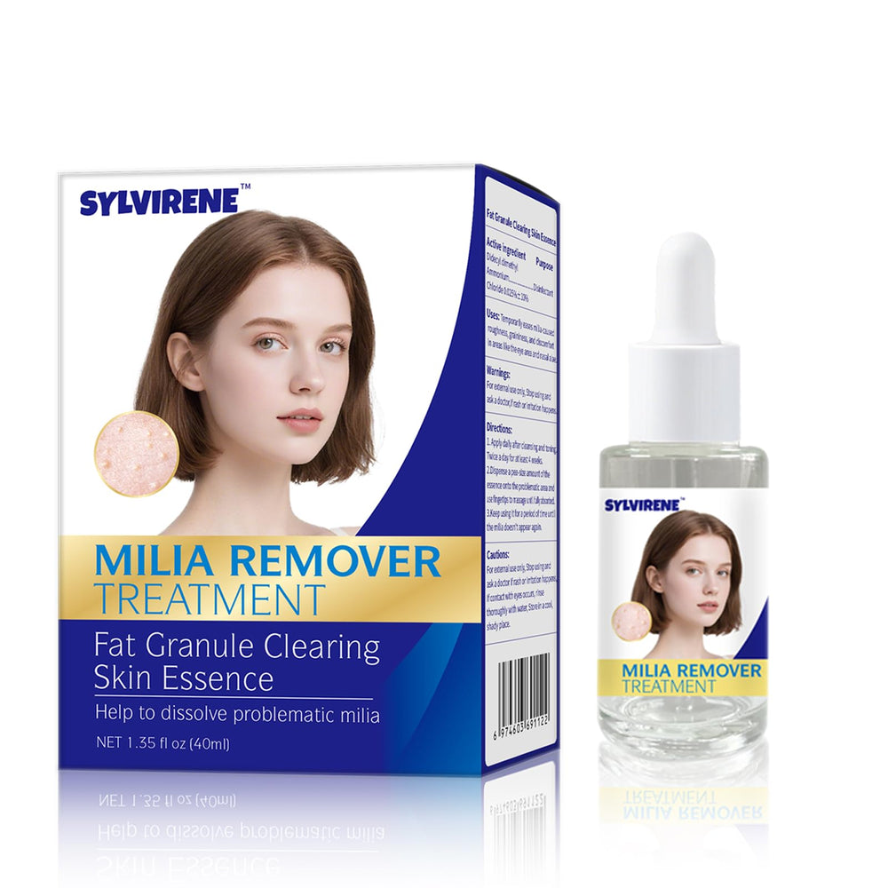 Sylvirene Milia Remover Serum frasco para aplicación precisa.