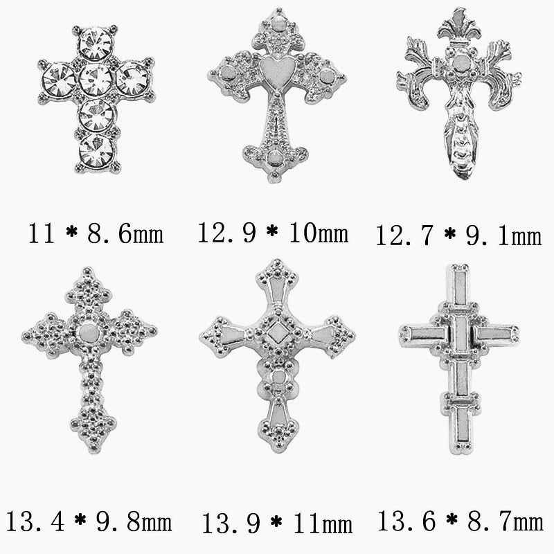 Cruz de cristal plateada Symphonyw para uñas, brillo duradero.