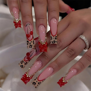 SYPAFG uñas postizas 3D cerezas rojas para un look audaz y duradero.