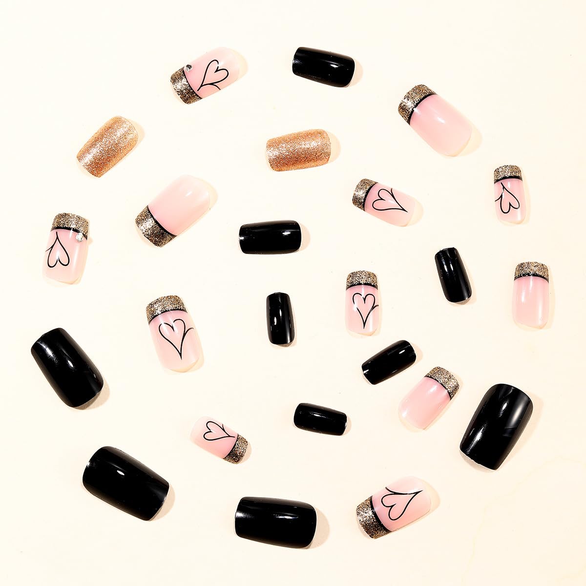 SYPAFG uñas postizas brillo destellante negro, perfecto para ocasiones especiales
