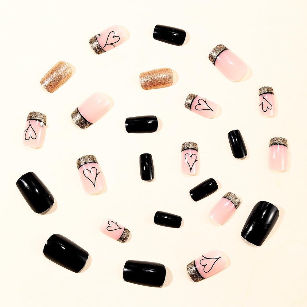 SYPAFG uñas postizas brillo destellante negro, perfecto para ocasiones especiales