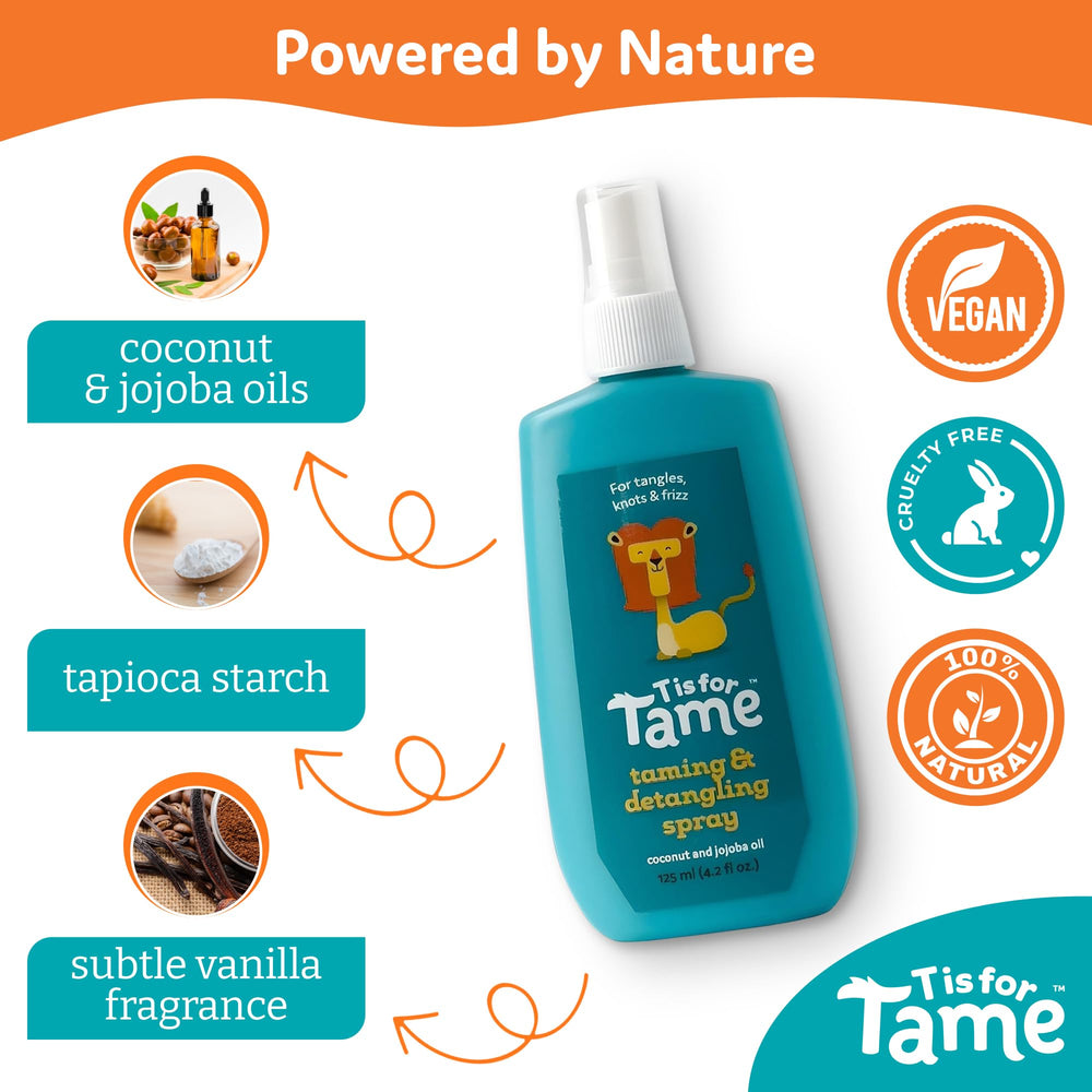 T is for Tame: ingredientes naturales con almidón de tapioca para cuerpo sin apelmazar.