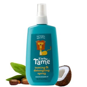 T is for Tame: spray desenredante para niños, facilita desenredar nudos y suaviza el cabello.