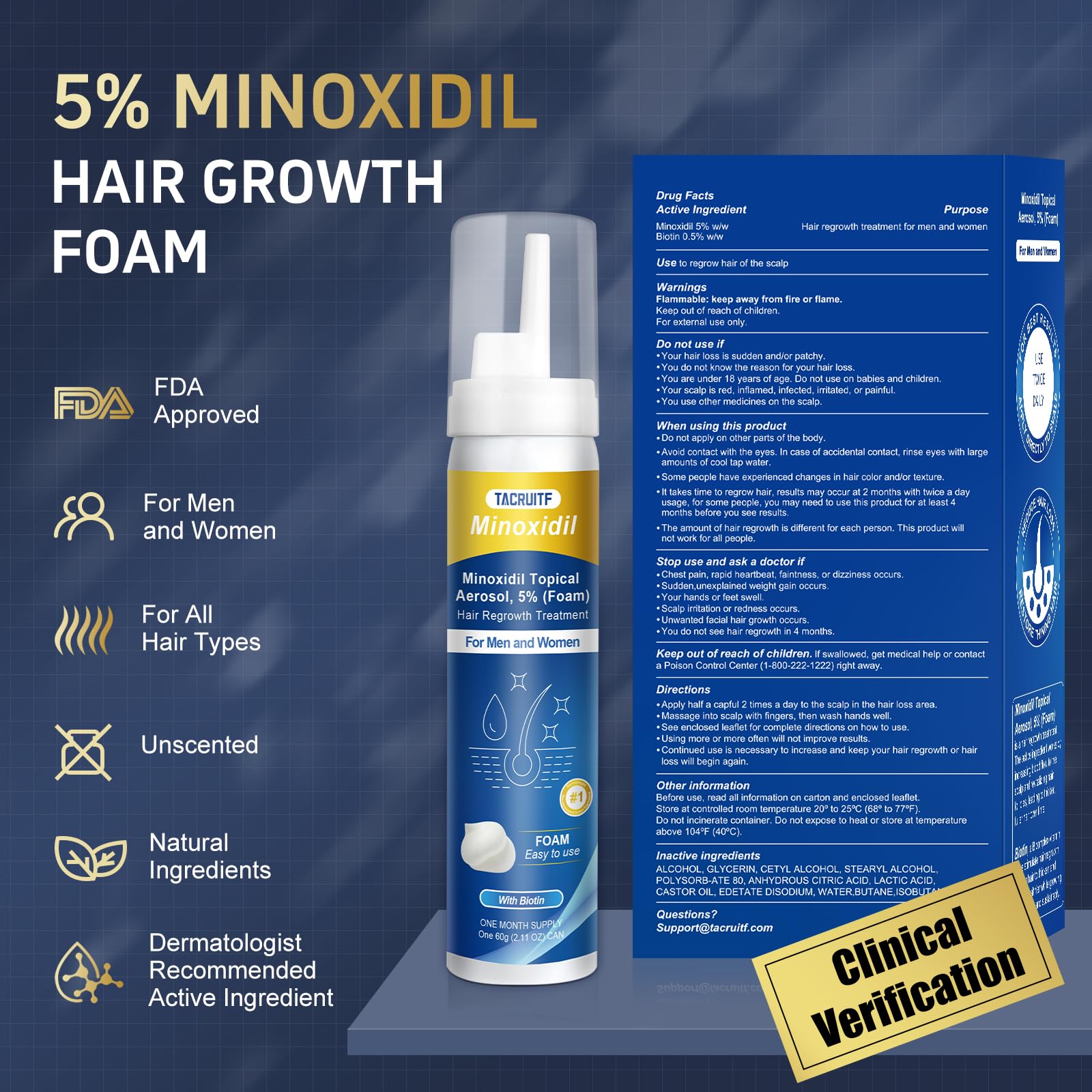 Tacruitf Minoxidil Espuma, pack de 4 meses para uso continuo.