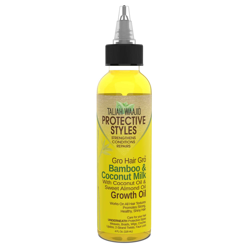 Taliah Waajid Aceite de crecimiento para cabello con bambú y coco, en botella.
