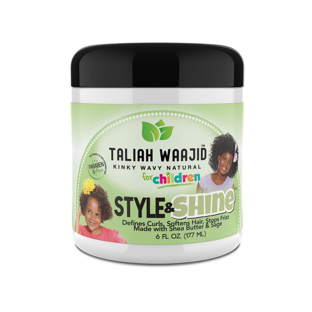 Taliah Waajid Herbal Style & Shine en bote de 6oz, crema suave para rizos definidos.