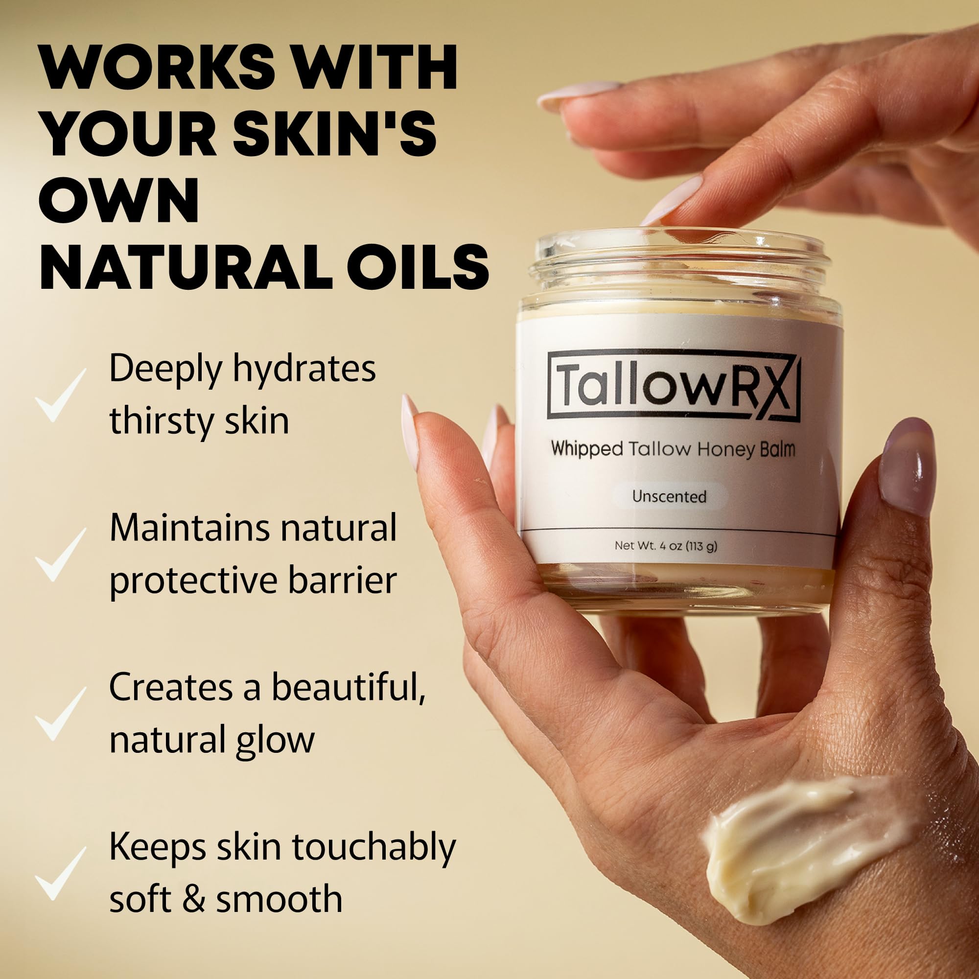 TALLOWRX con jojoba, hidratación profunda.
