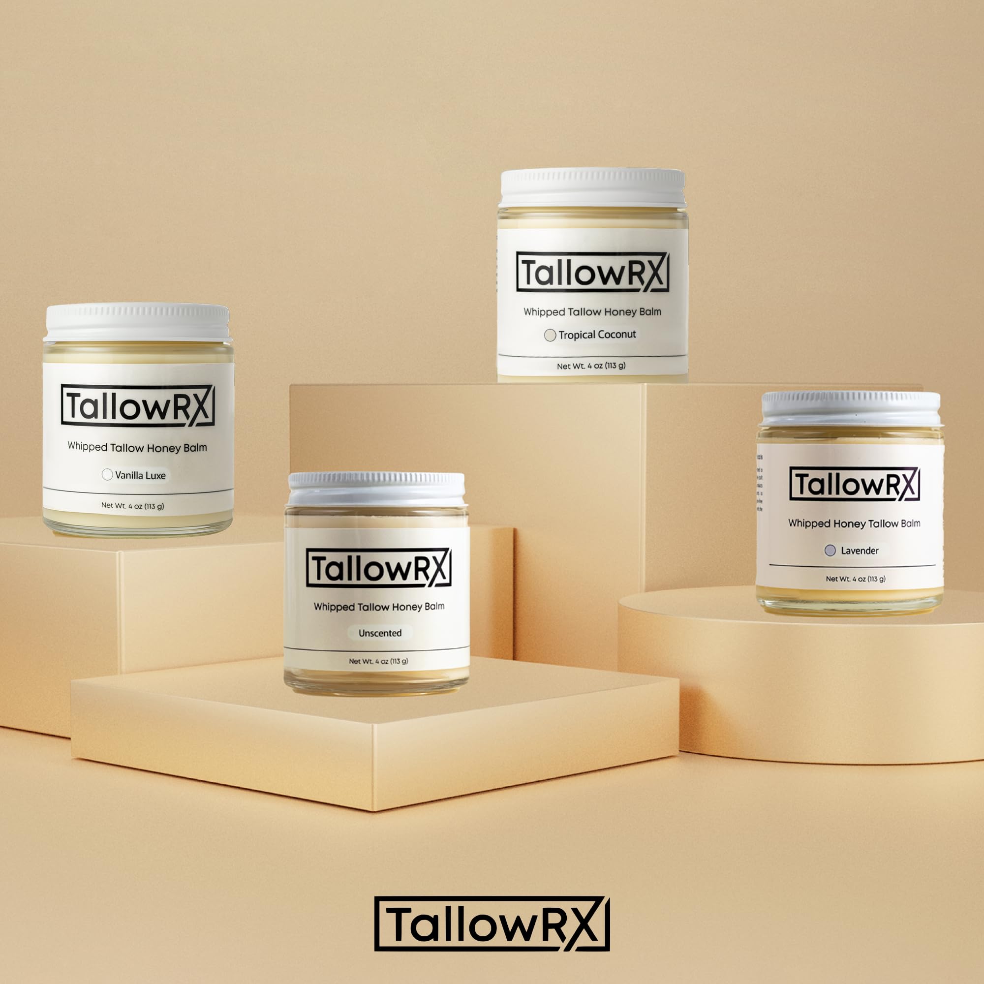 Envase de 4 oz de TALLOWRX, uso diario ligero.