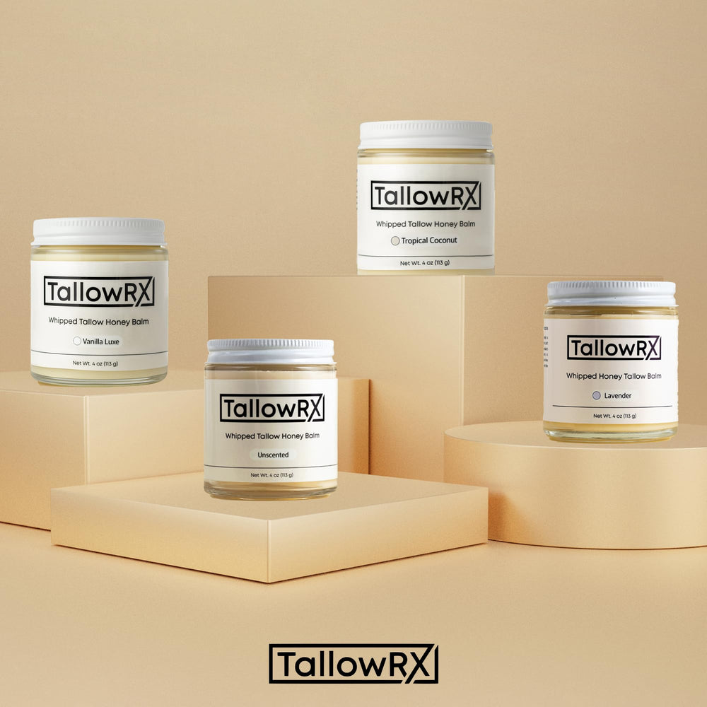 Envase de 4 oz de TALLOWRX, uso diario ligero.