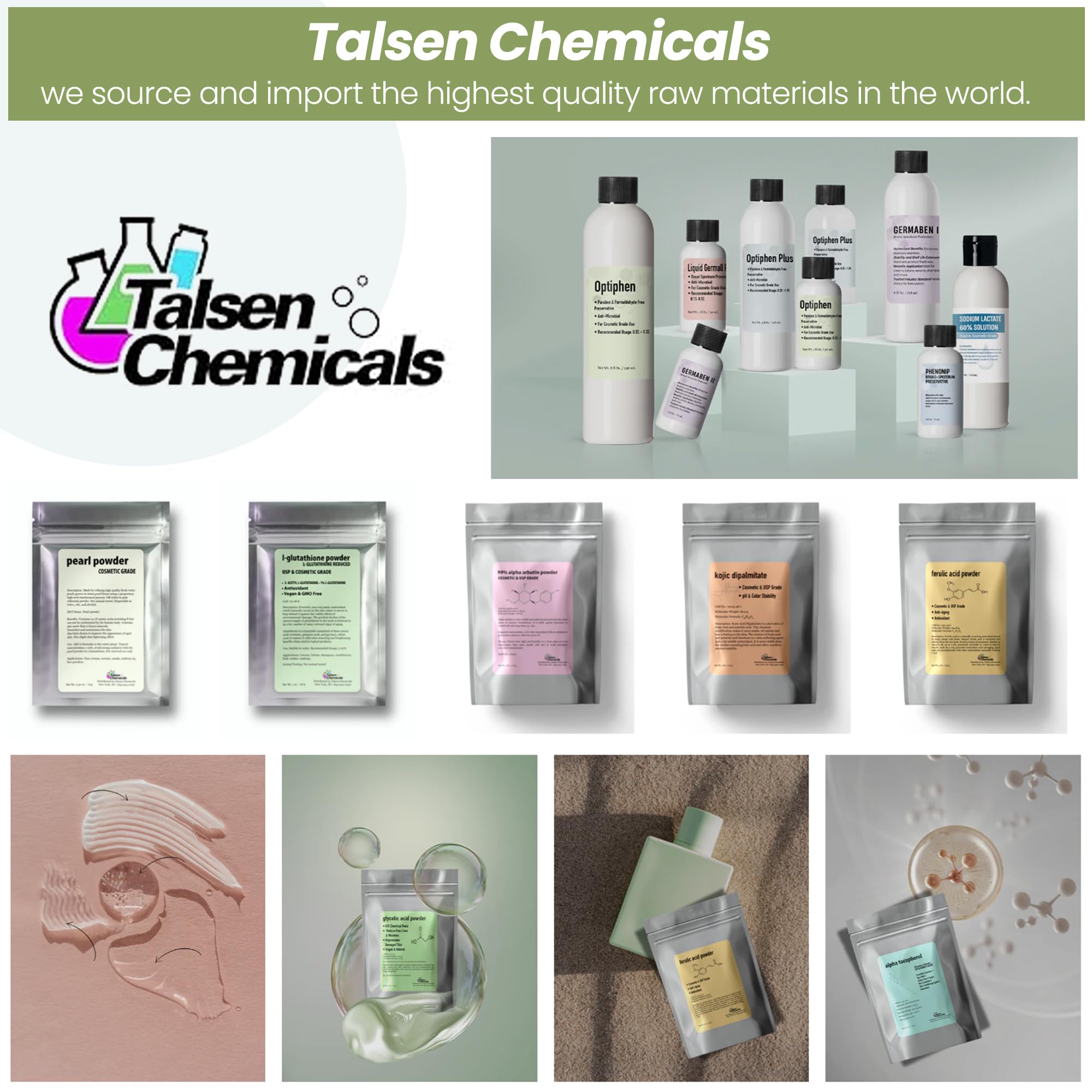 Talsen Chemicals polvo de ácido láctico, exfoliación suave que mejora la textura de la piel.
