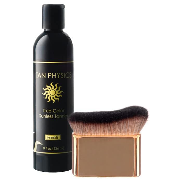 Tan Physics botella bronceador para rostro y cuerpo, acabado natural.