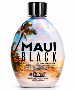Tanning Paradise Maui Black, empaque premium facilita la selección del producto.