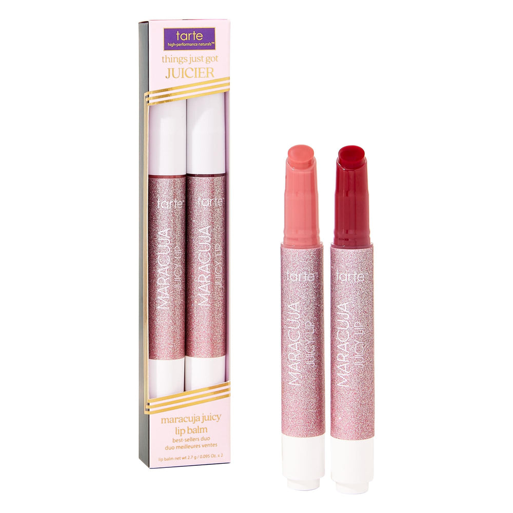 Dúo tarte balsamo labial maracuja juicy edición limitada para labios hidratados.