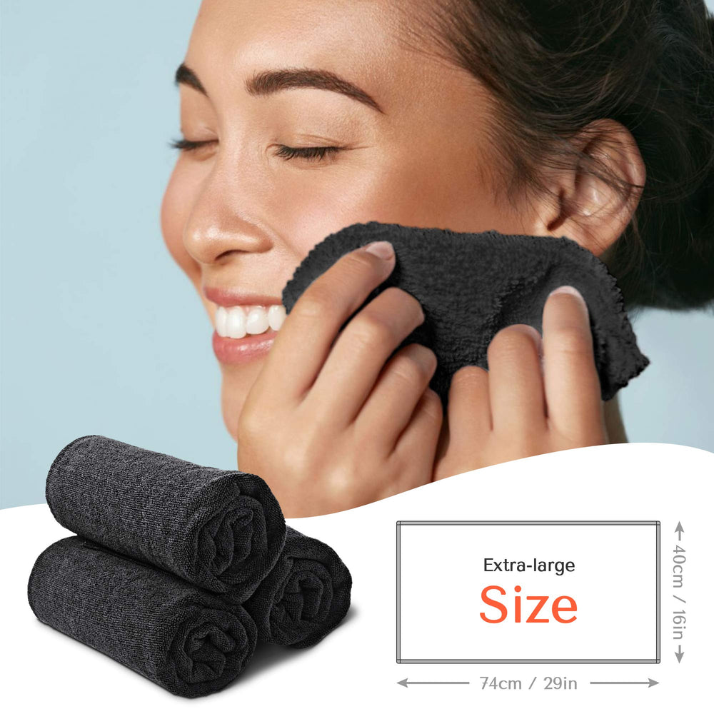 La TASALON toalla microfibra negra 29x16 para usos múltiples en salón.