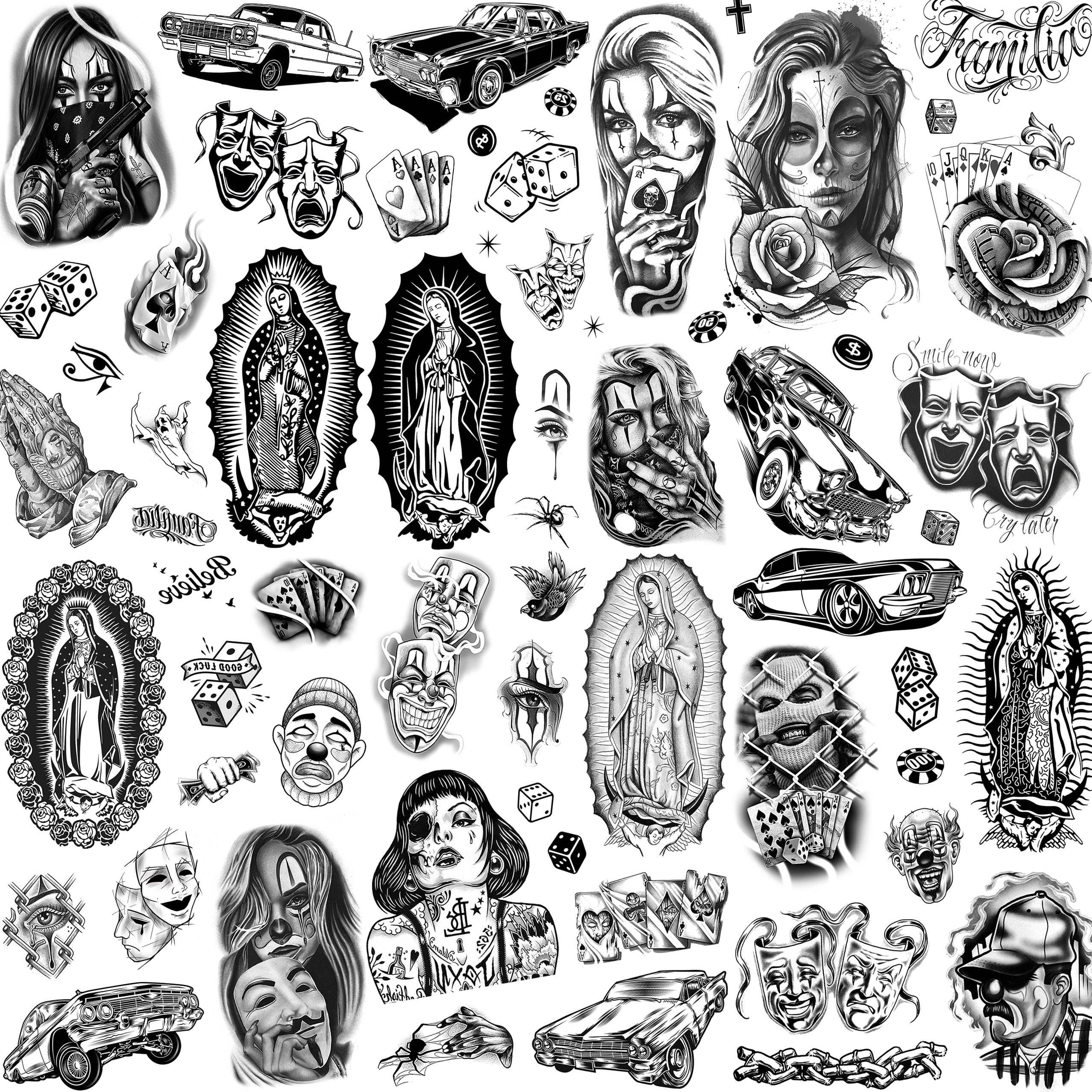 TASROI tatuajes chicano 6 hojas grandes con acabado realista para piel