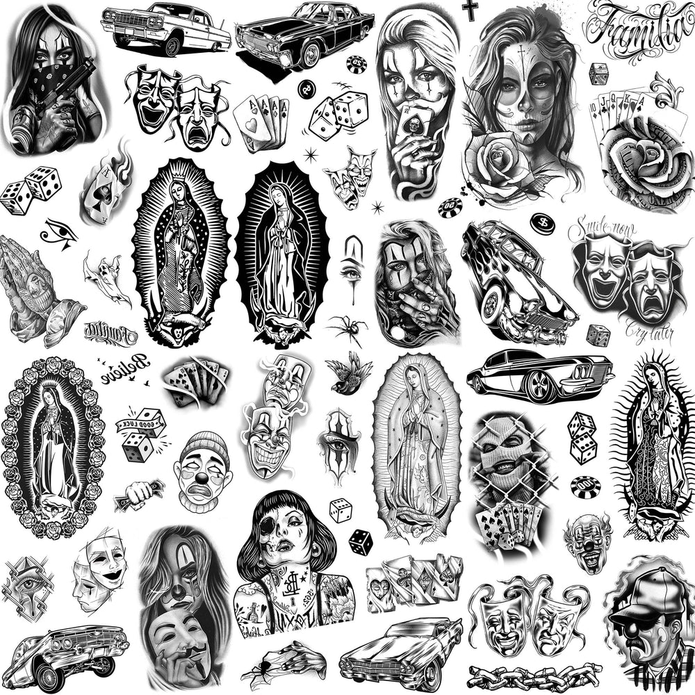 TASROI tatuajes chicano 6 hojas grandes con acabado realista para piel