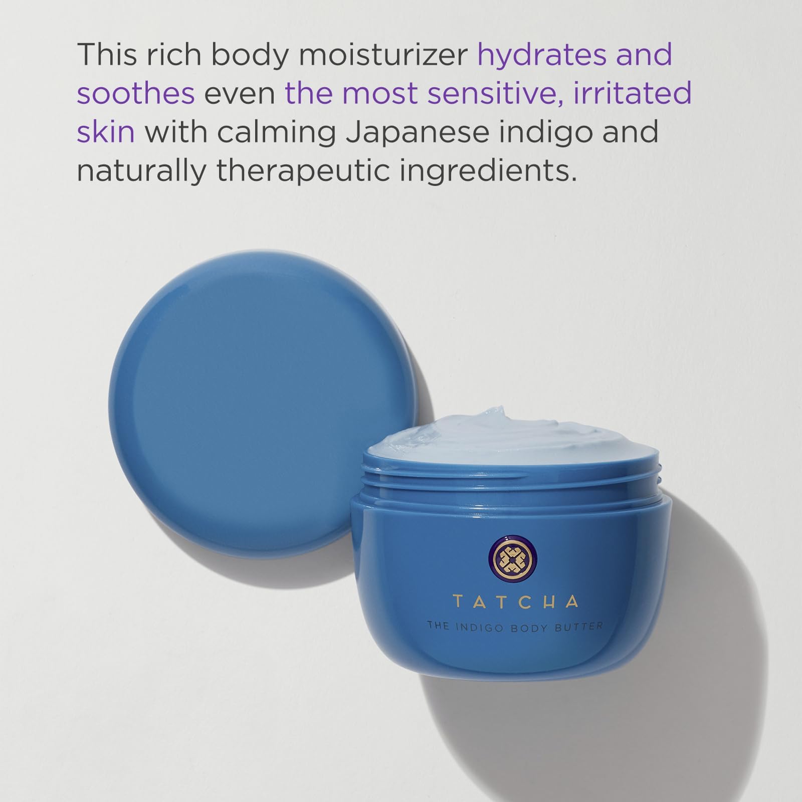 TATCHA Indigo Body Butter aplicación manual para piel suave y calmada.