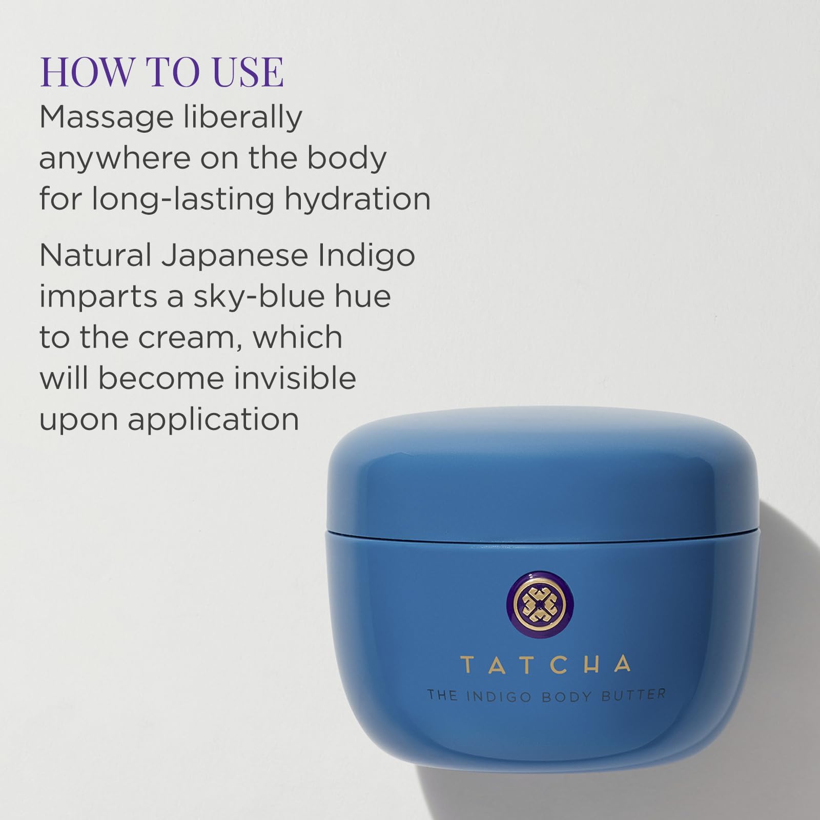 TATCHA Indigo Body Butter envase de 200 ml para uso diario.