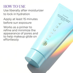 Tatcha protector solar sedoso, acabado mate que difumina poros.
