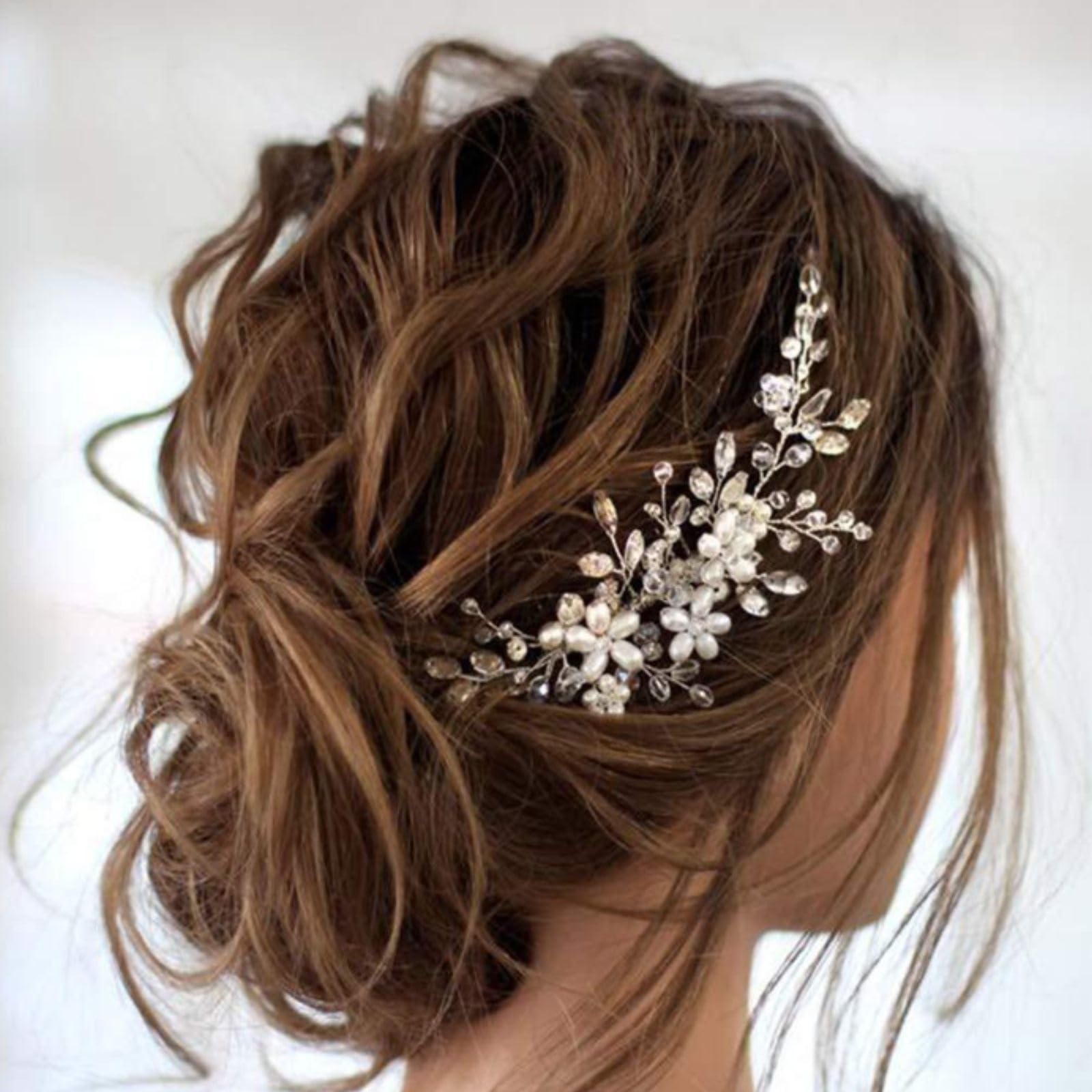 Tatibana accesorio cabello boda plateado flor perlas, ligereza y estilo