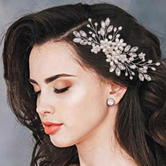 Tatibana ornamento cabello boda flor cristales plateados, brillo suave para evento