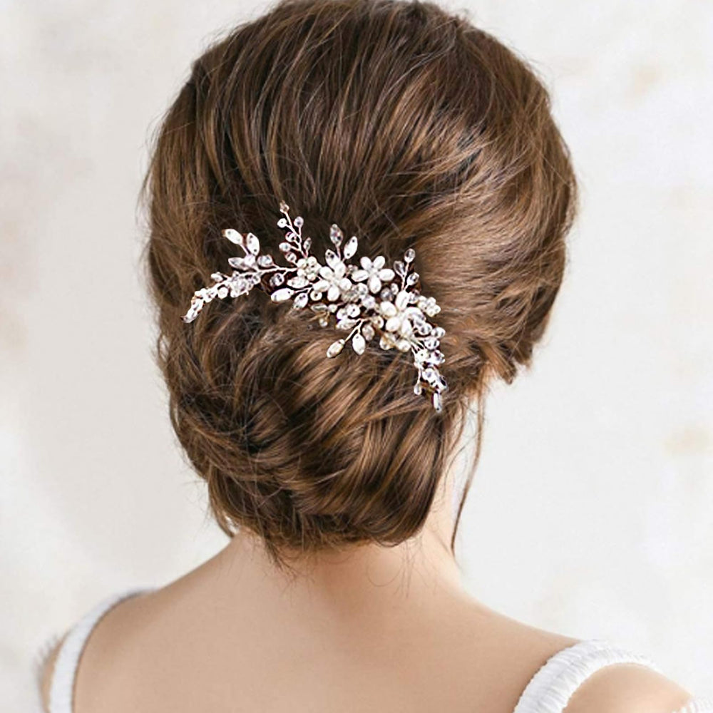 Tatibana peine boda flor perlas cristales plateados, complemento elegante para novia