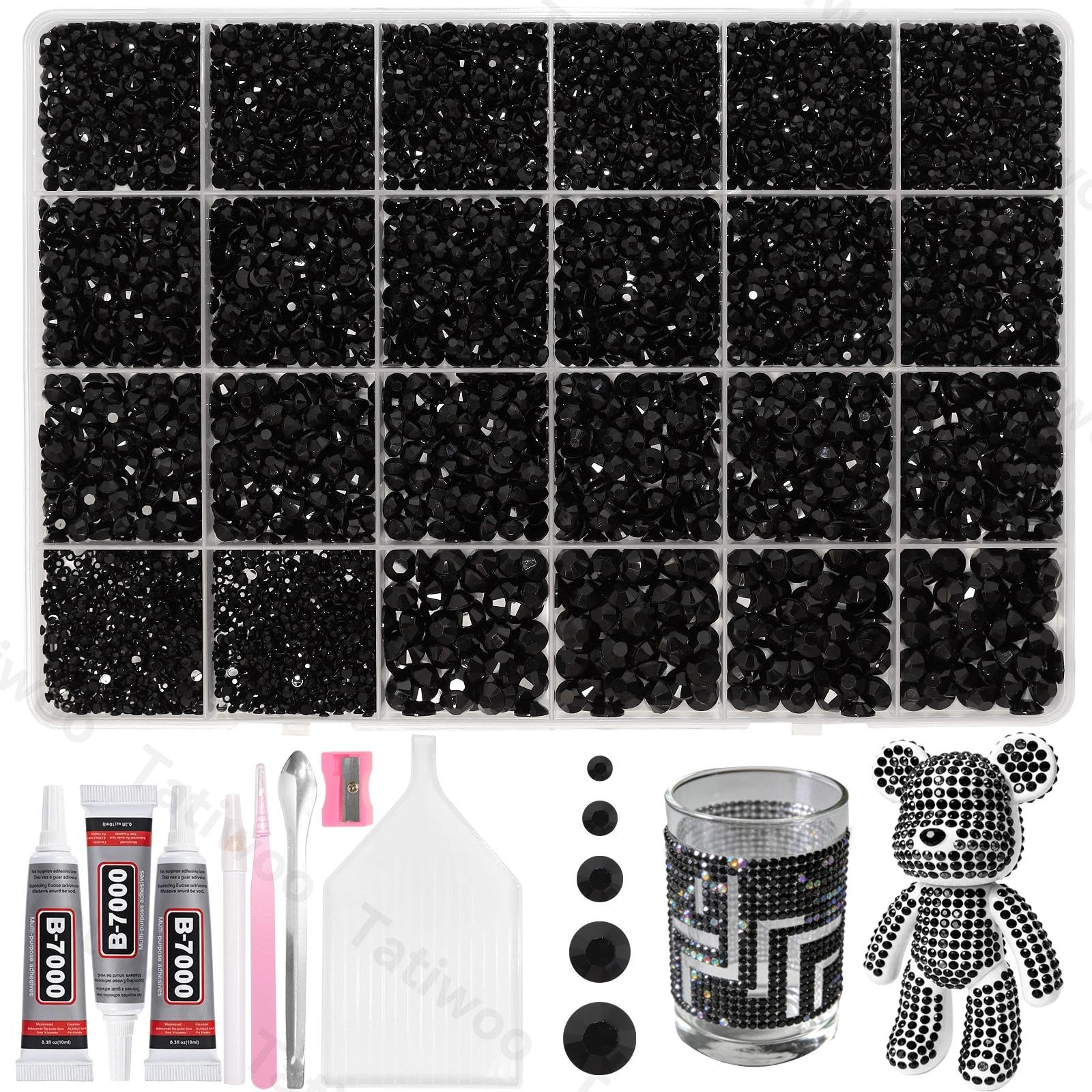 Tatiwoo cristales de resina negra Flatback 2 mm, brillo duradero para telas.