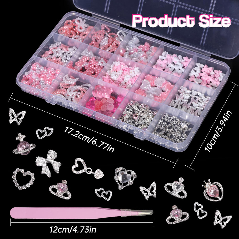 Adornos Tatiwoo rosas lazo 3D para manicura elegante y colorida.