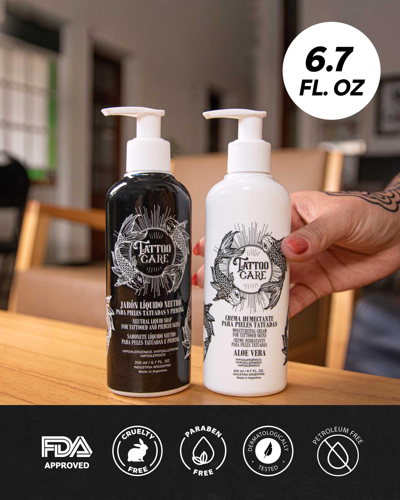 Tattoo Care aplicación diaria, rutina de cuidado fácil y conveniente.