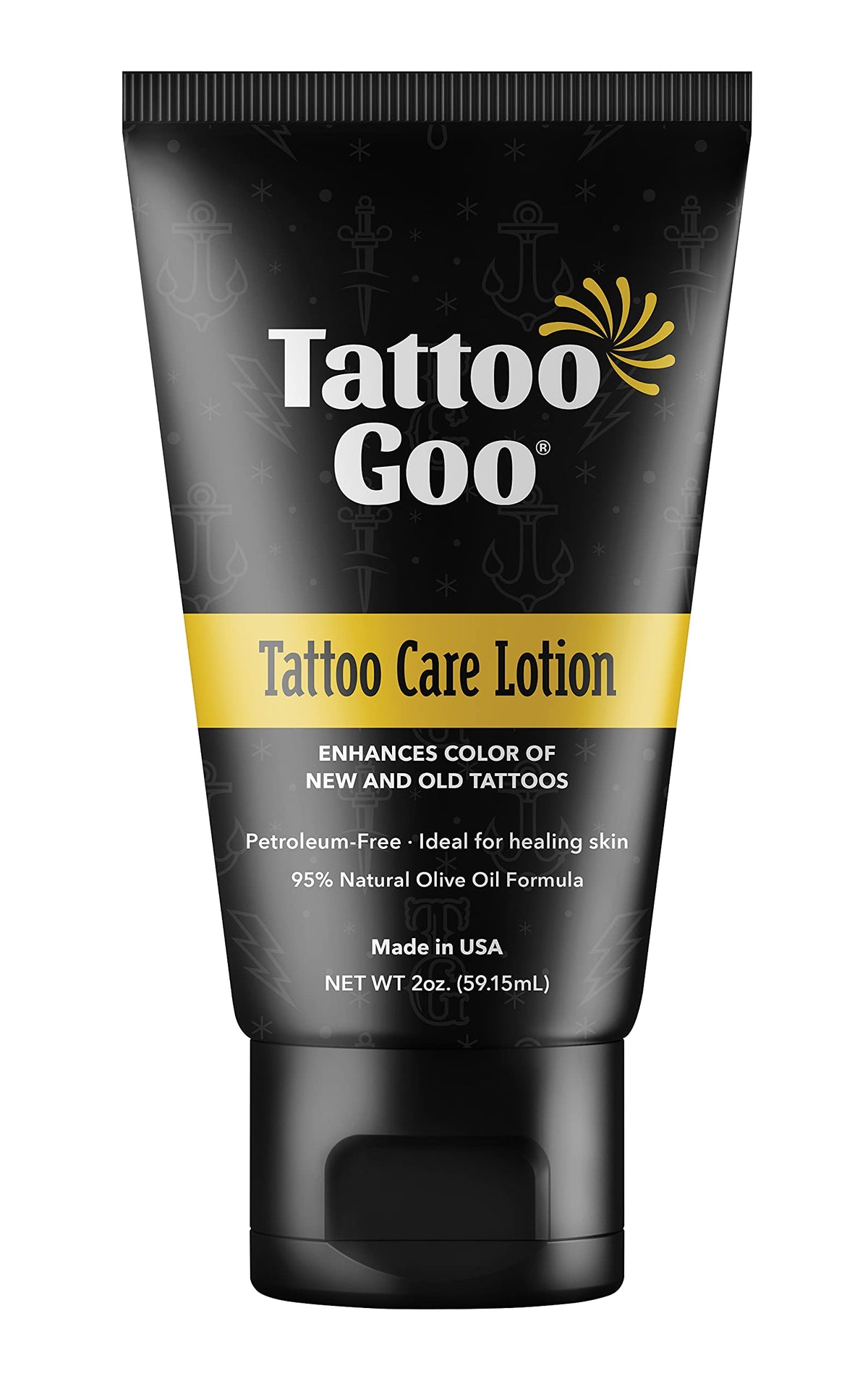 Tattoo Goo, botella de loción para tatuajes, hidratación ligera sin grasa.