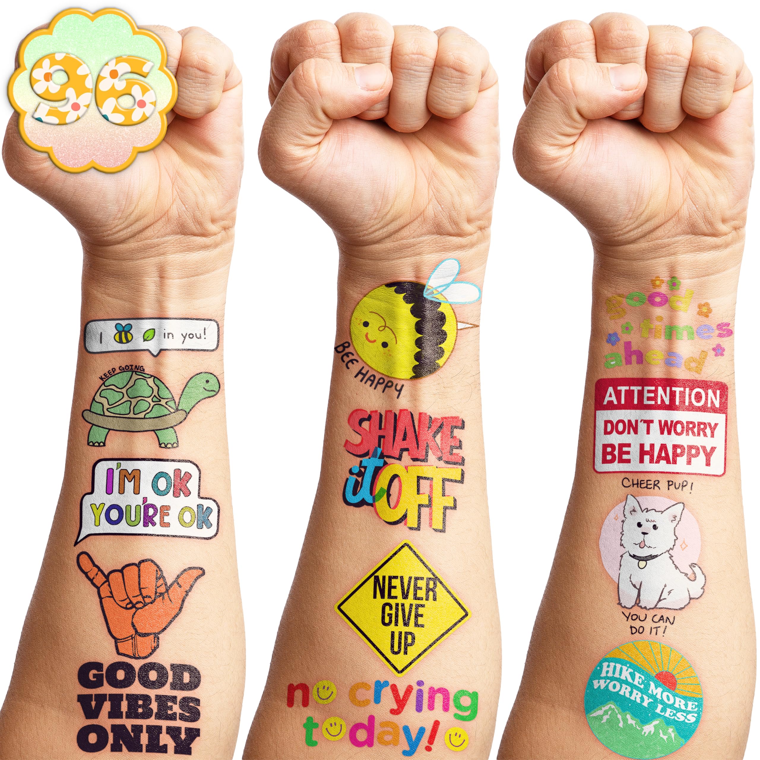 Tatuajes motivacionales pre-cortados para regalos de cumpleaños y fiestas.
