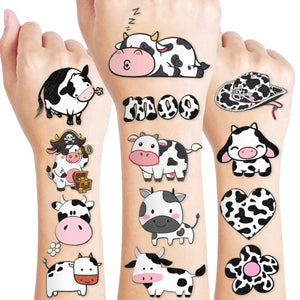 Tatuaje temporal de vaca pre-cortado, perfecto para fiestas infantiles.