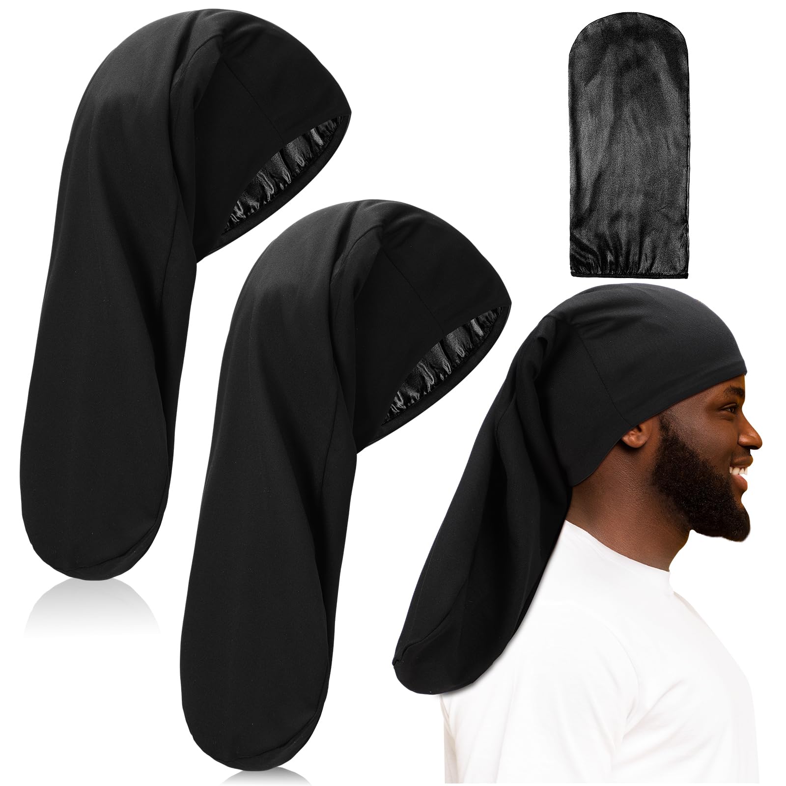 Gorro satinado de Tatuo para trenzas largas; protege el peinado nocturno.