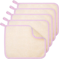Tatuo paño exfoliante para rostro y cuerpo, borde rosa, limpieza suave y renovación de la piel.
