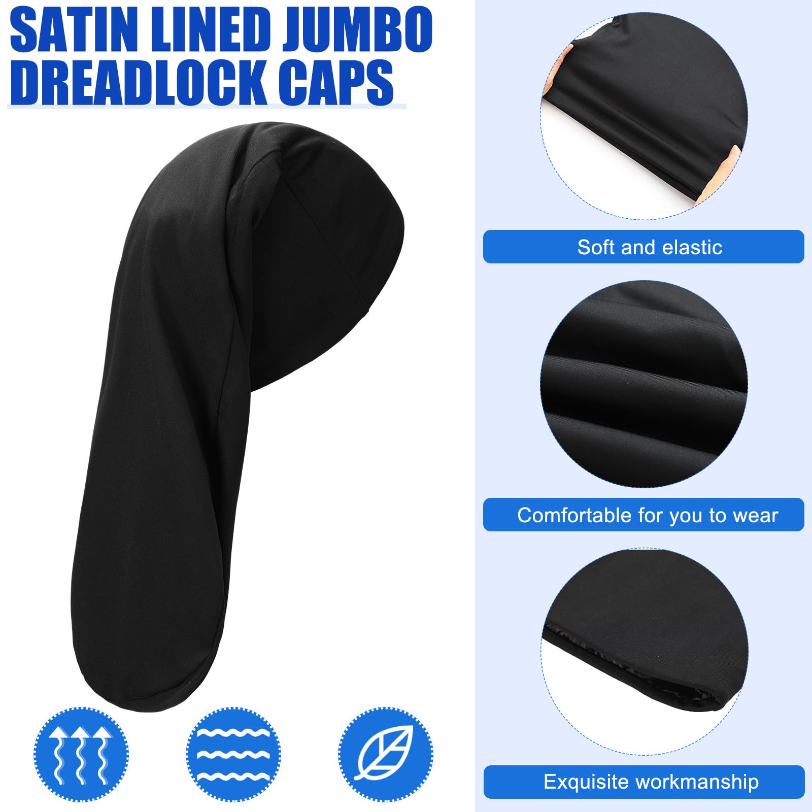Gorro satinado de Tatuo para trenzas largas; cómodo para uso diario.