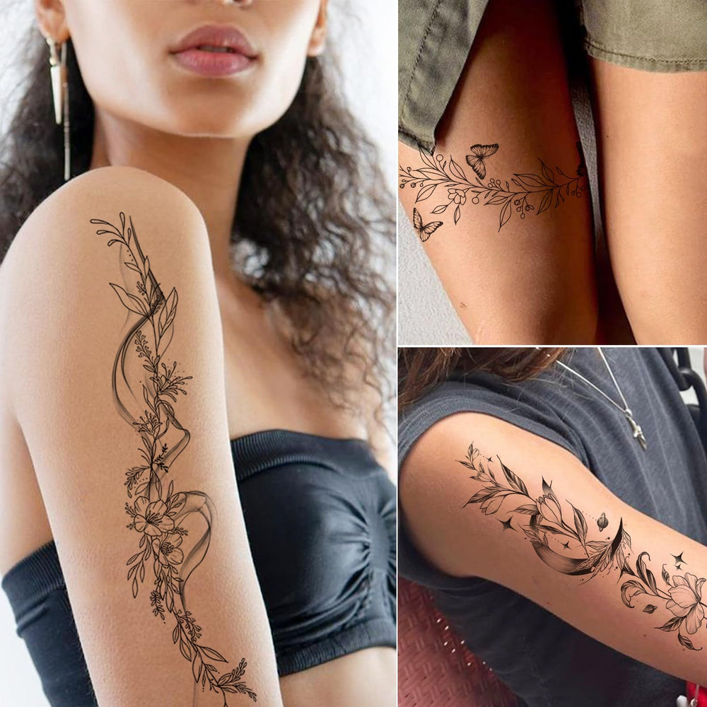 Tazimi tatuajes temporales cuello con flor, toque femenino discreto.