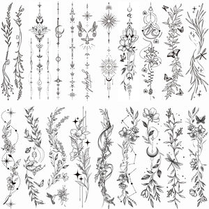Tazimi tatuajes temporales ramas y flores para brazos, look elegante temporal.