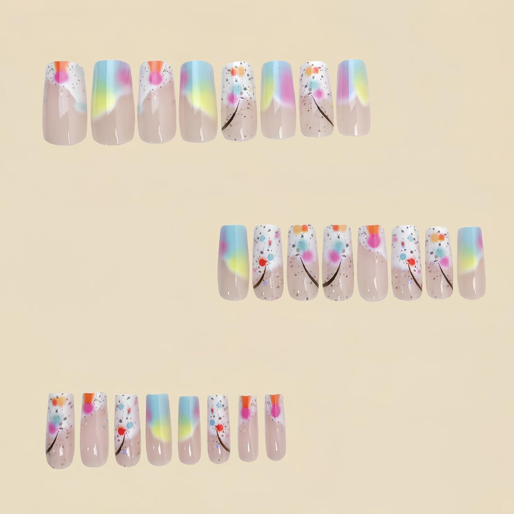 Uñas acrílicas brillantes gradiente rosa-azul de TBRZTR para un acabado deslumbrante.