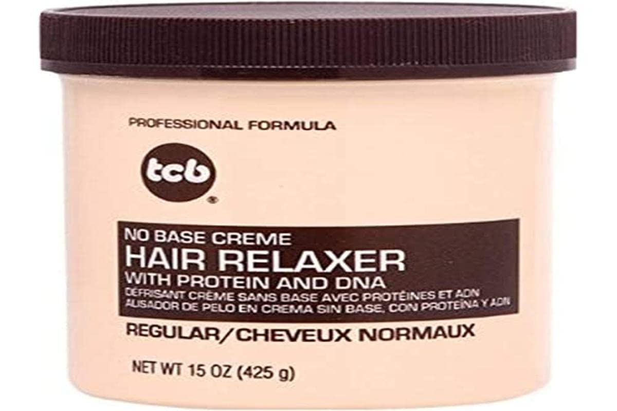 Relajante capilar en crema sin base Tcb, botella de 15 onzas, cabello suave y manejable.