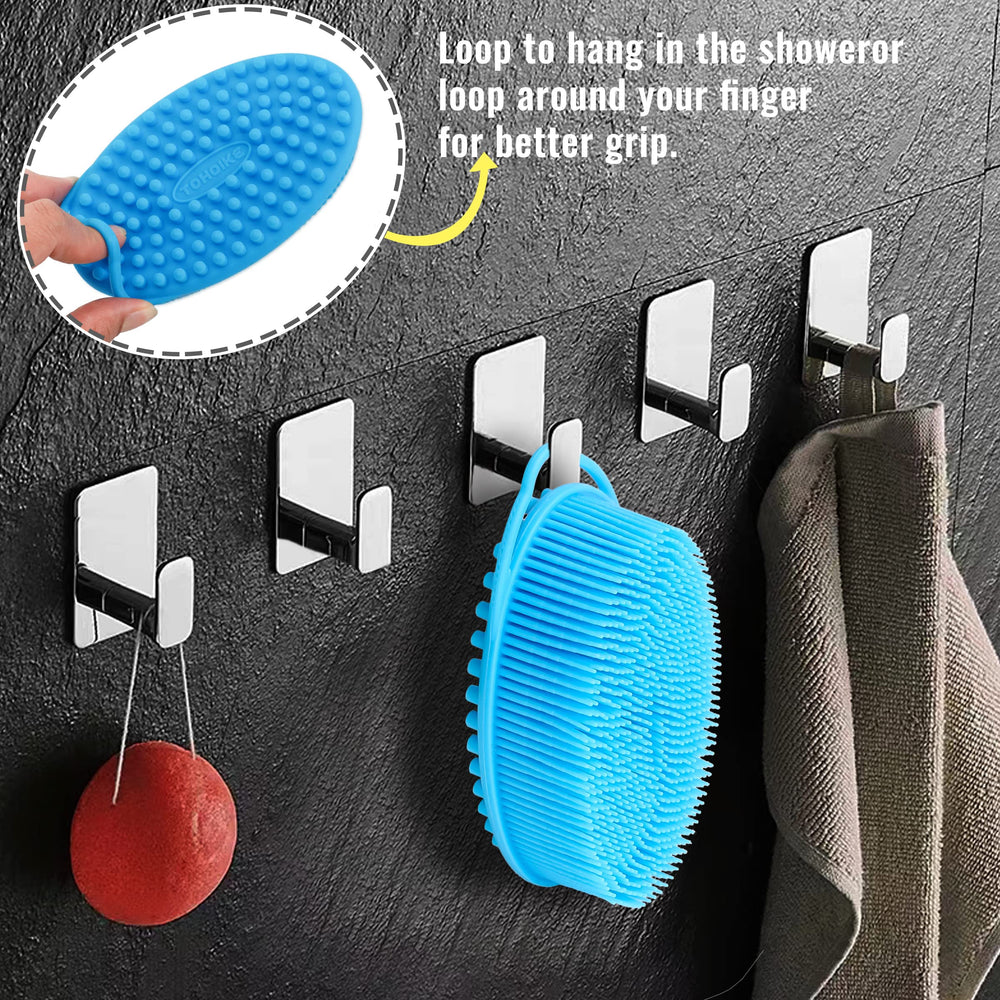 TDHDIKE lufa silicona detalle mango ergonomico: manejo cómodo durante la ducha.