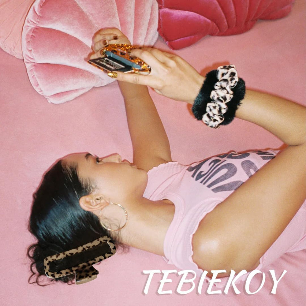 TEBIEKOY clips XXL Leopardo Marrón para recogidos duraderos