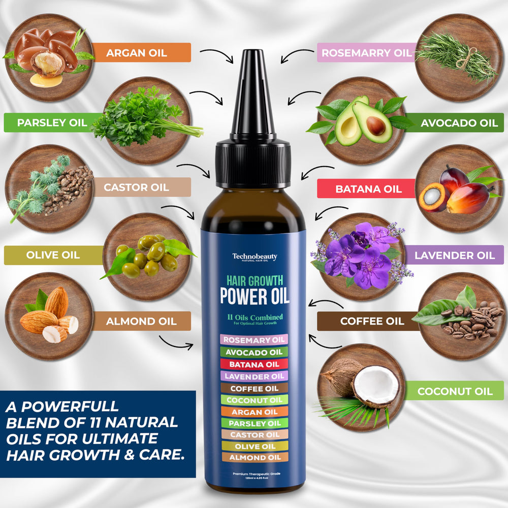 Technobeauty Etiqueta del aceite: primer plano de los ingredientes.