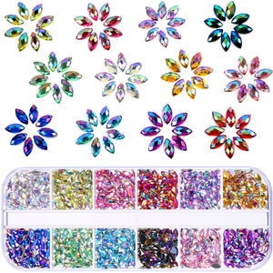 TecUnite Piedras uñas caballo ojo 12 colores, acabado brillante para uñas