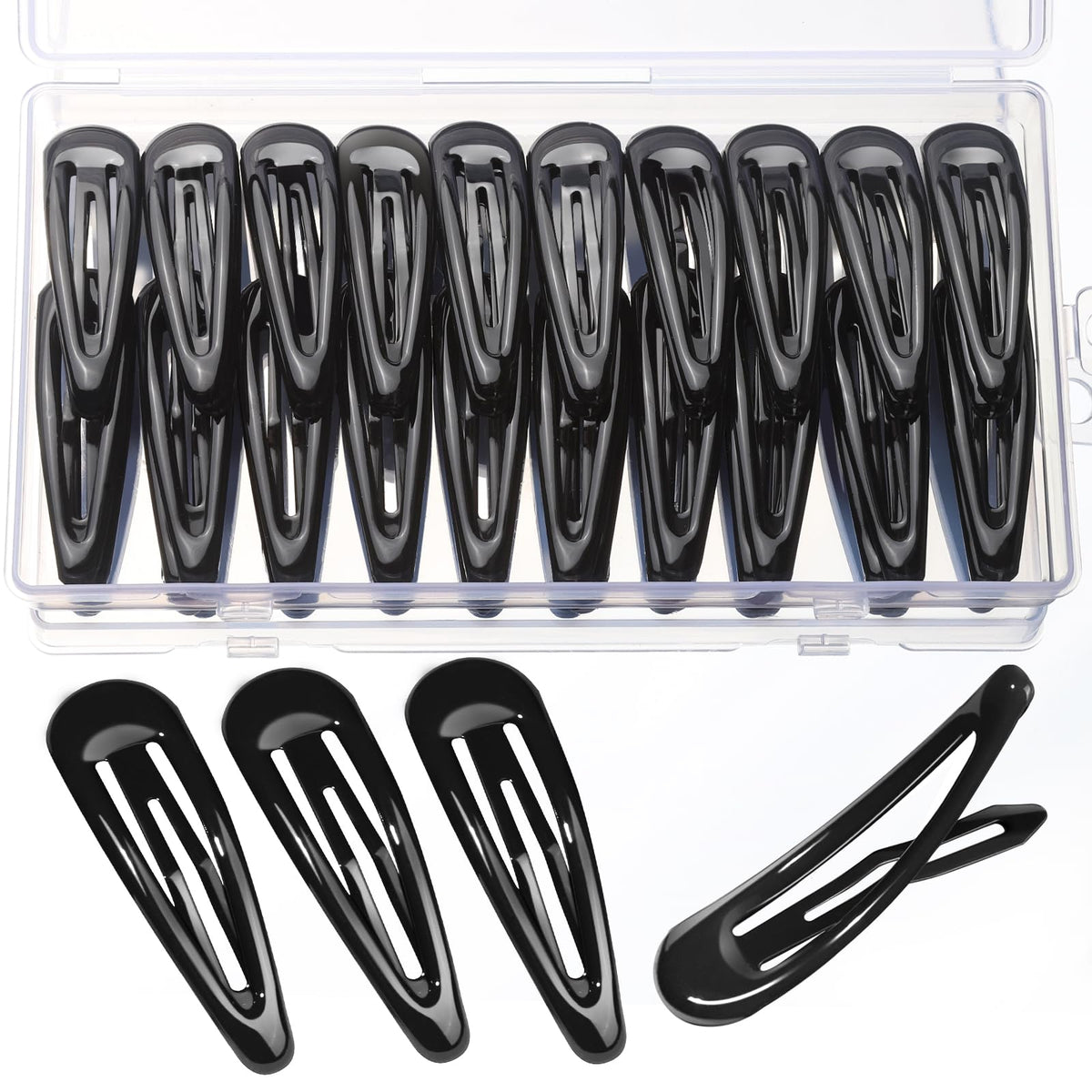 Teenitor horquillas negras en caja organizada para almacenamiento fácil.