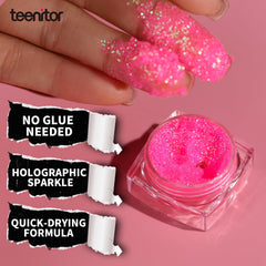 Teenitor brillo holográfico para cabello, destellos rosados y llamativos.