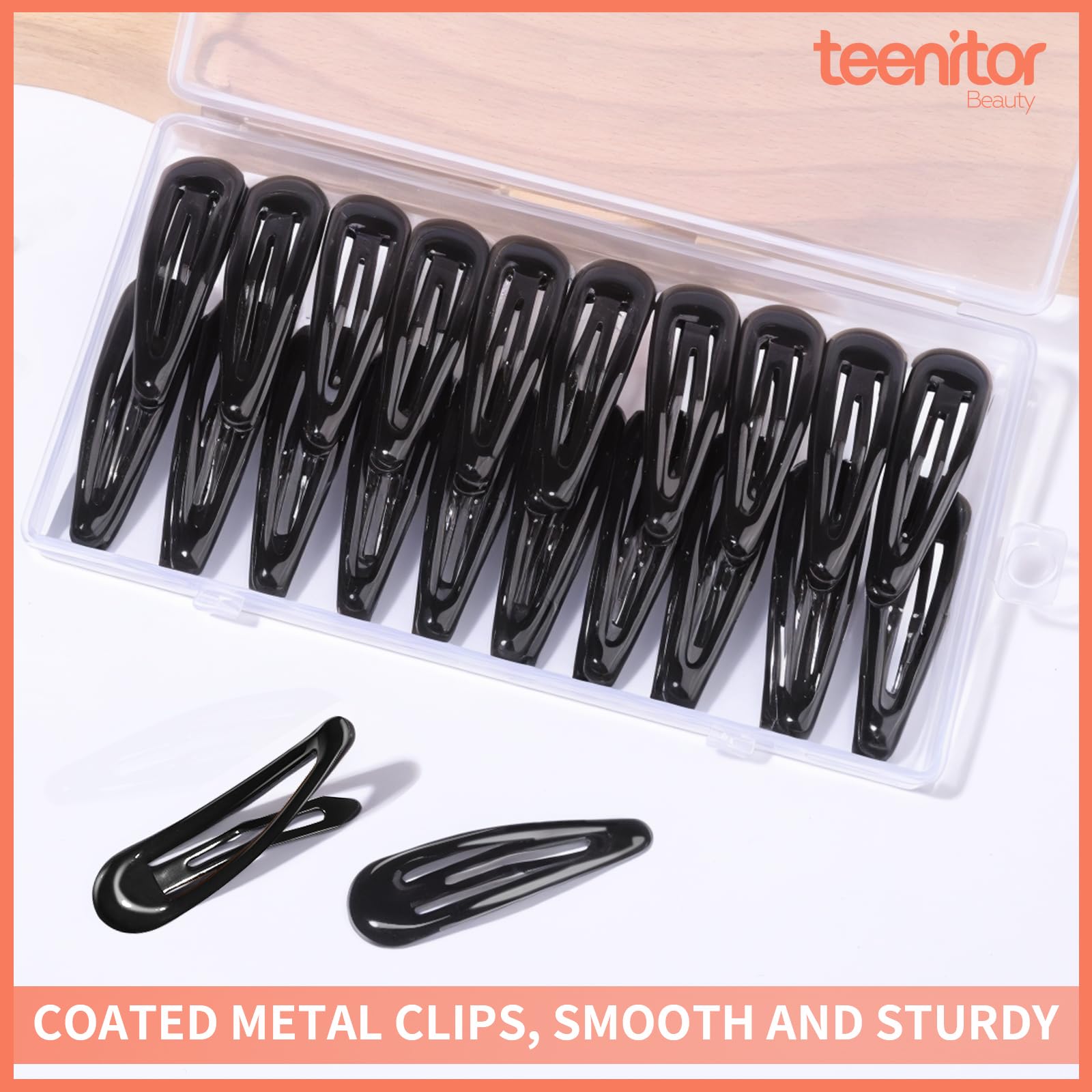 Teenitor estuche con 50 broches negros para organización.