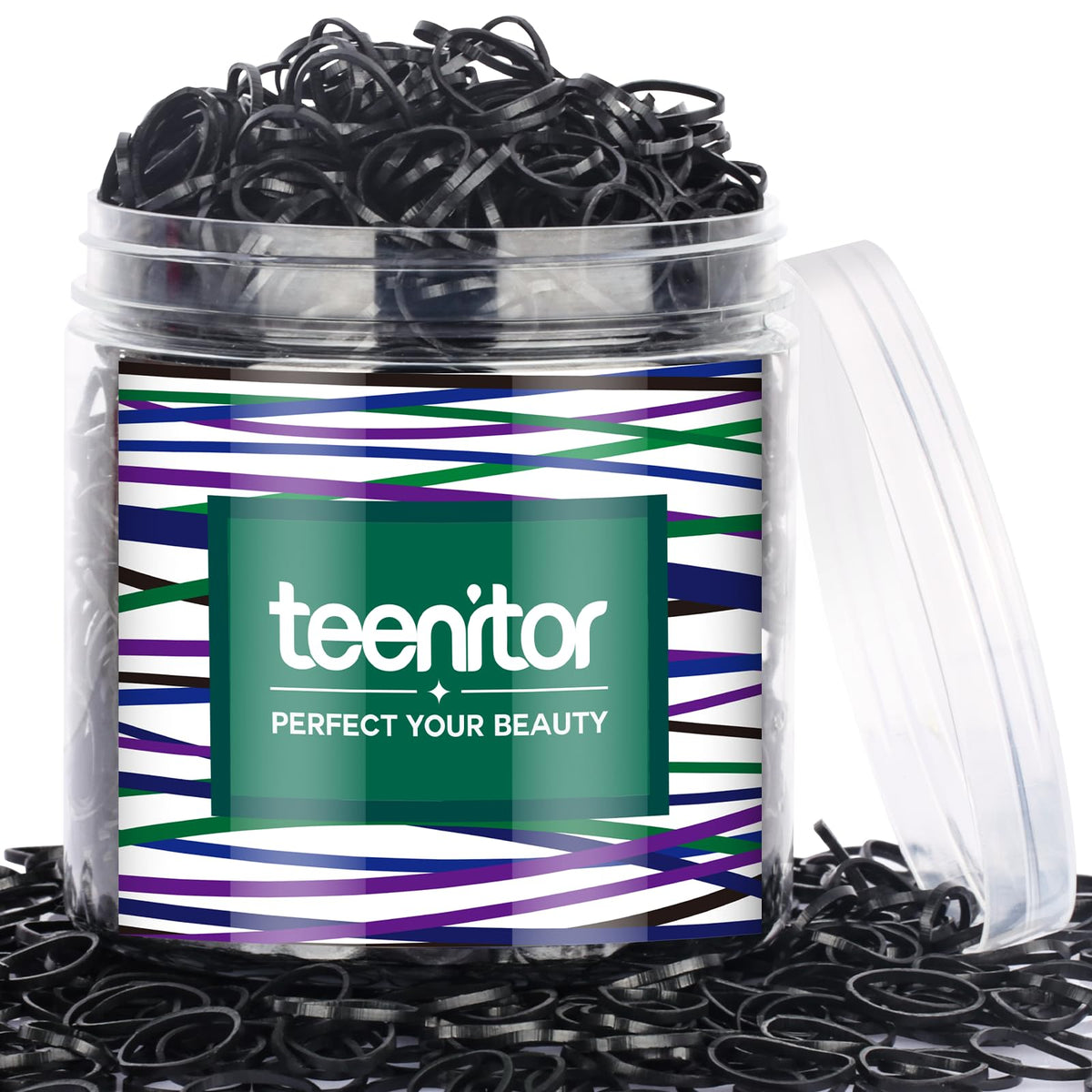 Teenitor gomas elasticas para pelo negro, flexibles y suaves para uso diario.