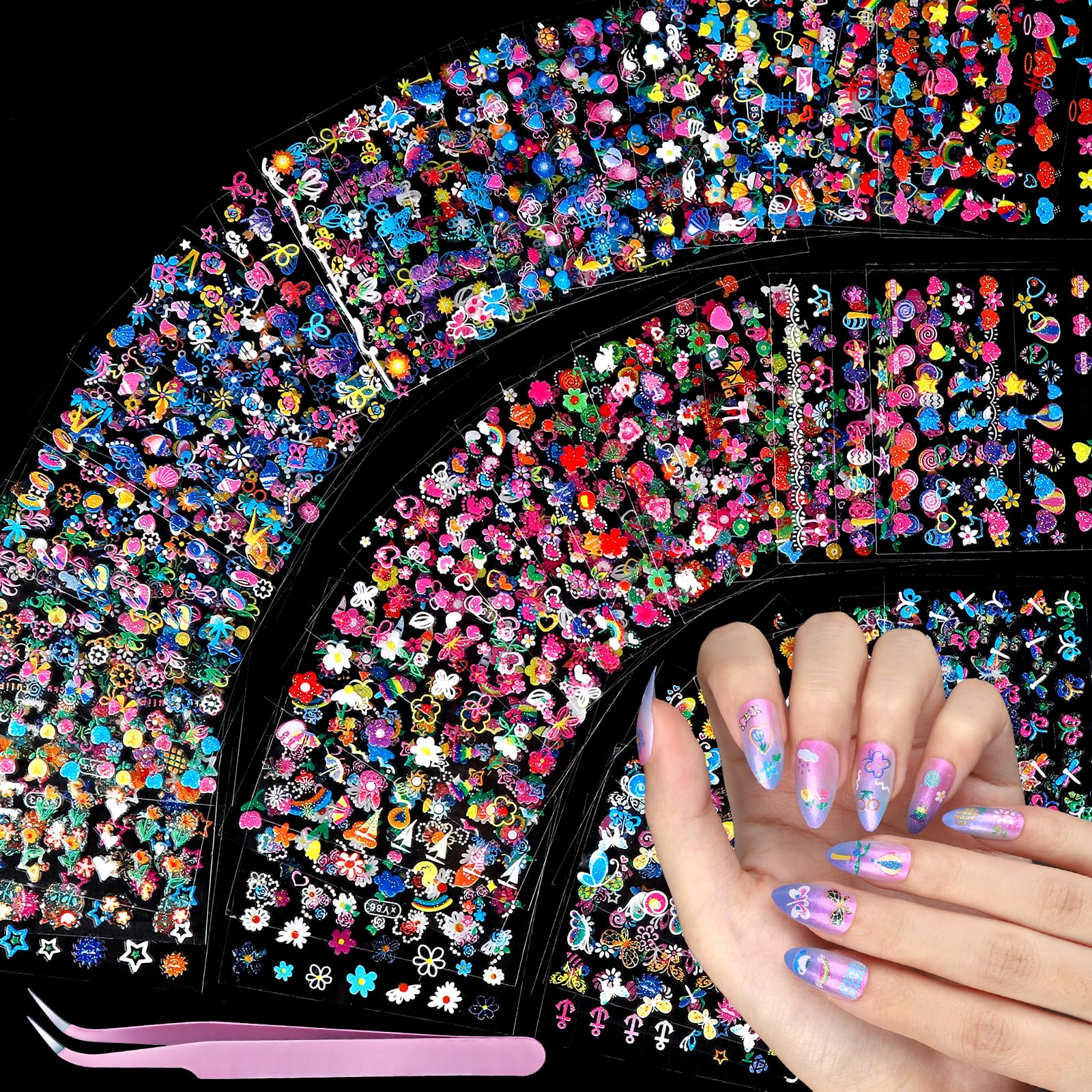 Teenitor pegatinas de uñas flor: colorido diseño para uñas divertidas y rápidas.
