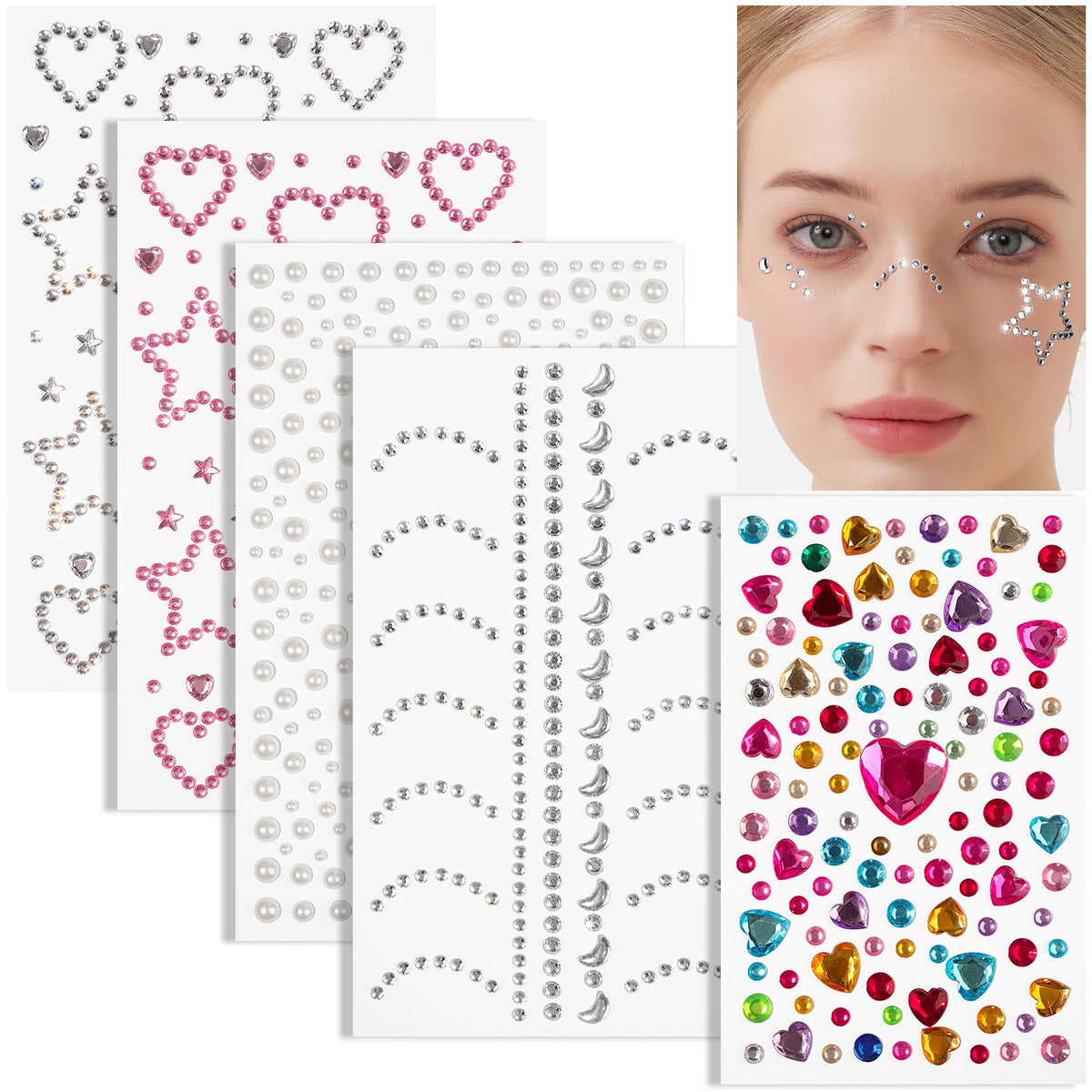 Gemas faciales adhesivas Teenitor realzan el maquillaje sin pegamento extra.